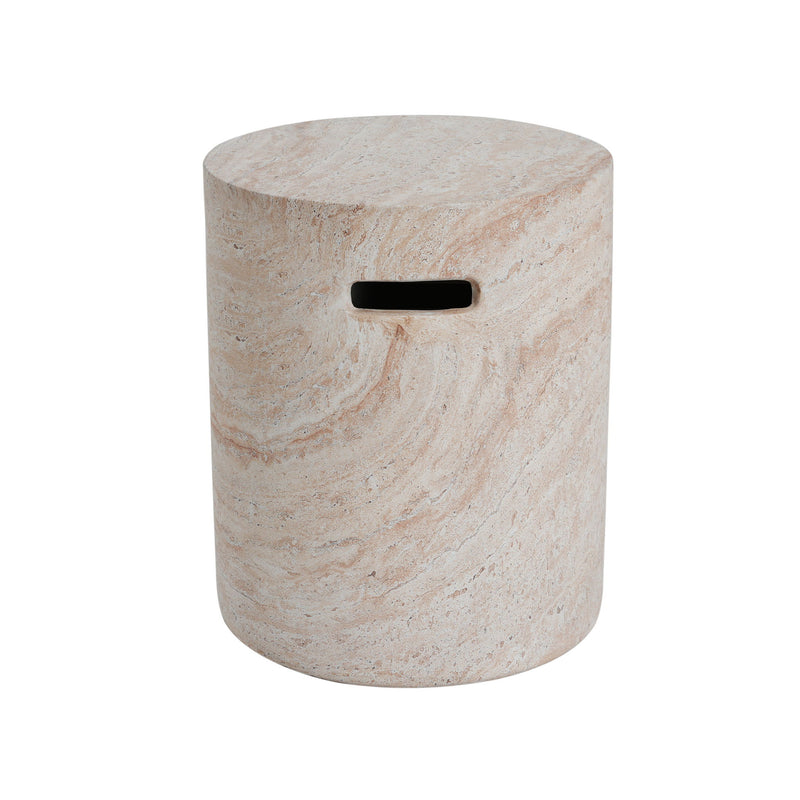 Modern Concrete Side Table With Travertine, Indoor / Outdoor Use - Beige - R&R Furniture Gallery (Fountain Valley, CA)