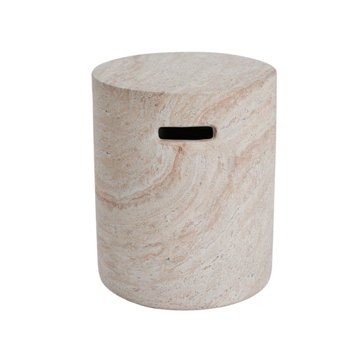 Modern Concrete Side Table With Travertine, Indoor / Outdoor Use - Beige - R&R Furniture Gallery (Fountain Valley, CA)