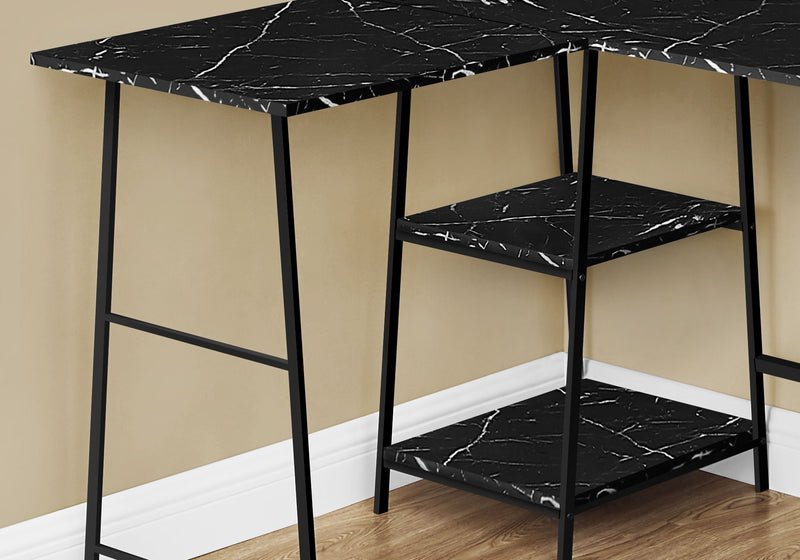 Computer Desk, Home Office, Corner, Storage Shelves, L Shape, Work, Laptop, Marble Look Laminate, Contemporary, Modern - R&R Furniture Gallery (Fountain Valley, CA)
