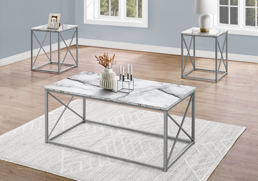 Table Set, Coffee, End, Side, Accent, Living Room, Marble Look Laminate, Contemporary & Modern (Set of 3) - R&R Furniture Gallery (Fountain Valley, CA)