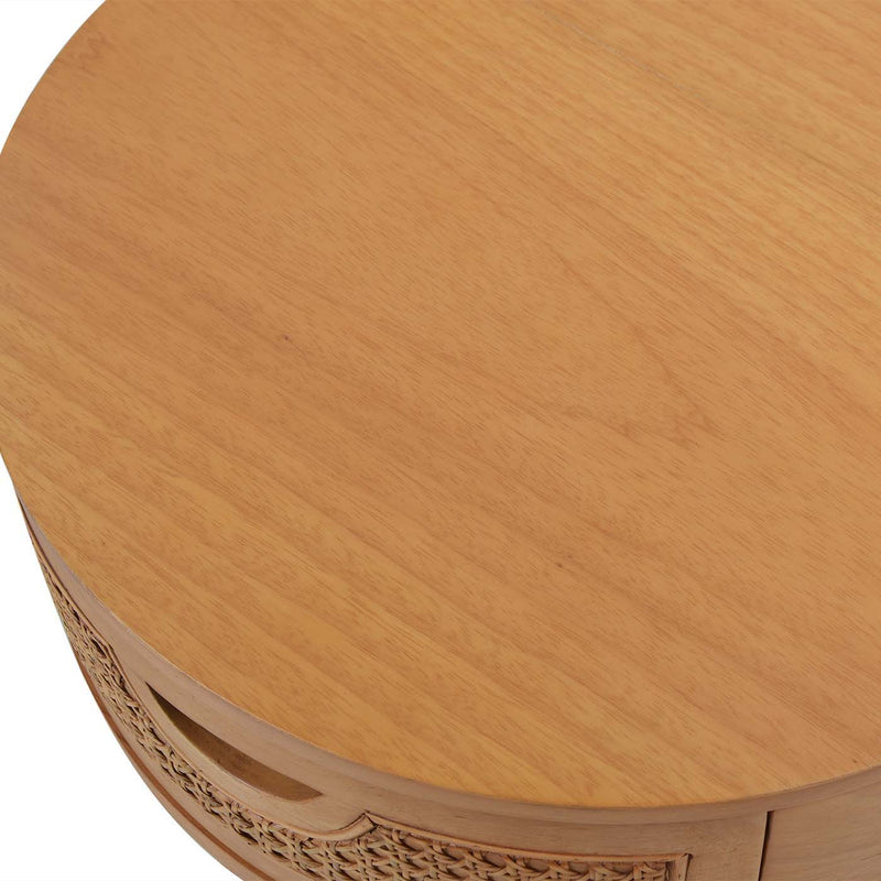 Cabana - Round Cane Storage Side Table - Natural Brown Oak - R&R Furniture Gallery (Fountain Valley, CA)