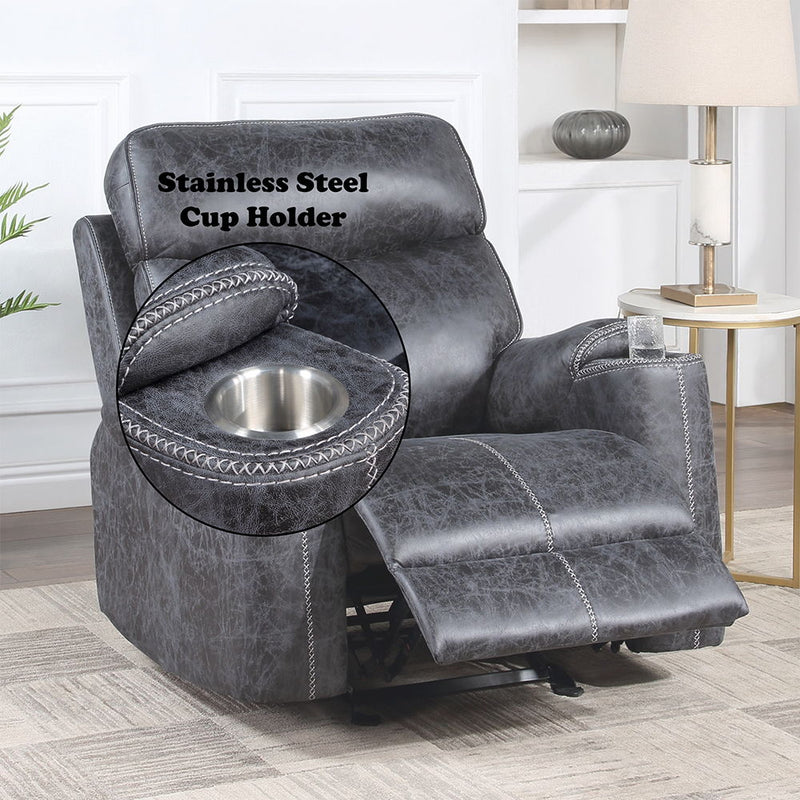 Hirah - Motion Glider Recliner - Dark Gray Polish Microfiber - R&R Furniture Gallery (Fountain Valley, CA)
