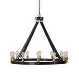Black Marlow 12-light circle chandelier by Uttermost featuring modern design with a circular frame and multiple exposed bulbs.