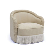 TOV Furniture Pamela chenille tassel lounge chair in tan with plush upholstery and decorative tassels, perfect for accent seating.