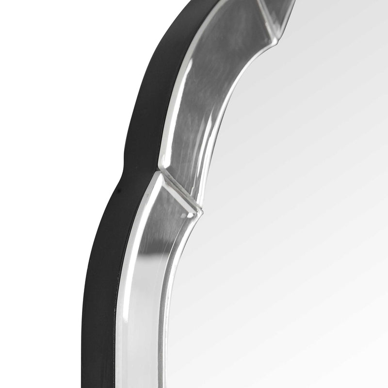 Uttermost Brayden frameless arched wall mirror with pearl silver finish, showcasing its elegant curved design and sleek border.