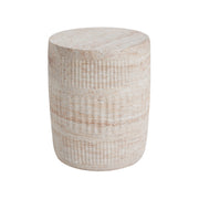 Beige lightweight concrete side table with travertine top by Noble House, suitable for outdoor or indoor use.