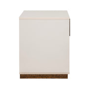Michael Amini Pavira accent nightstand with elegant wood finish and decorative drawer hardware, ideal for bedroom decor.
