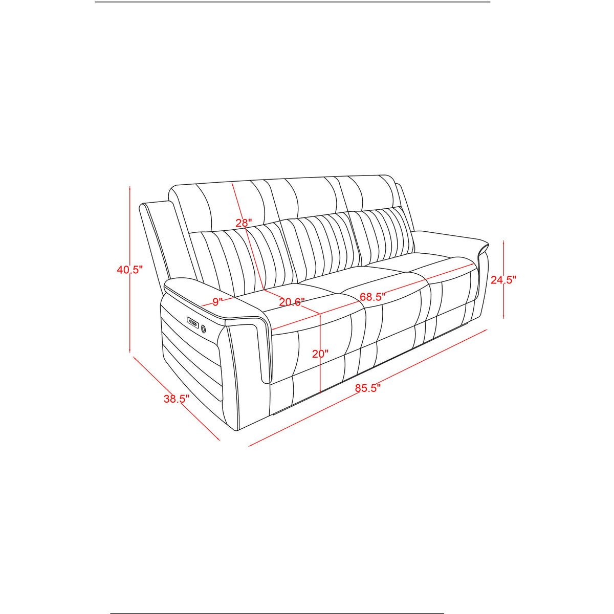 Ian - Power Reclining Sofa With LED & Global Surround System - Charcoal