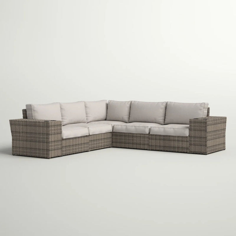 Wide Outdoor Wicker Patio Sectional With Cushions & Reversible Design - Gray - R&R Furniture Gallery (Fountain Valley, CA)