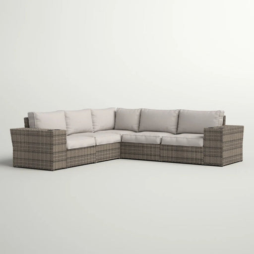 Wide Outdoor Wicker Patio Sectional With Cushions & Reversible Design - Gray - R&R Furniture Gallery (Fountain Valley, CA)