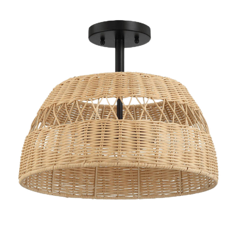 Twinkle - Double Lights Semi Flush With Shade - Black / Rattan - R&R Furniture Gallery (Fountain Valley, CA)