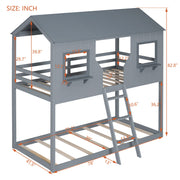 Twin Over Twin Bunk Bed With Roof, Window, Guardrail, Ladder - R&R Furniture Gallery (Fountain Valley, CA)