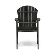 Set of two Noble House outdoor weather-resistant acacia wood Adirondack dining chairs with wide armrests and slatted backs.