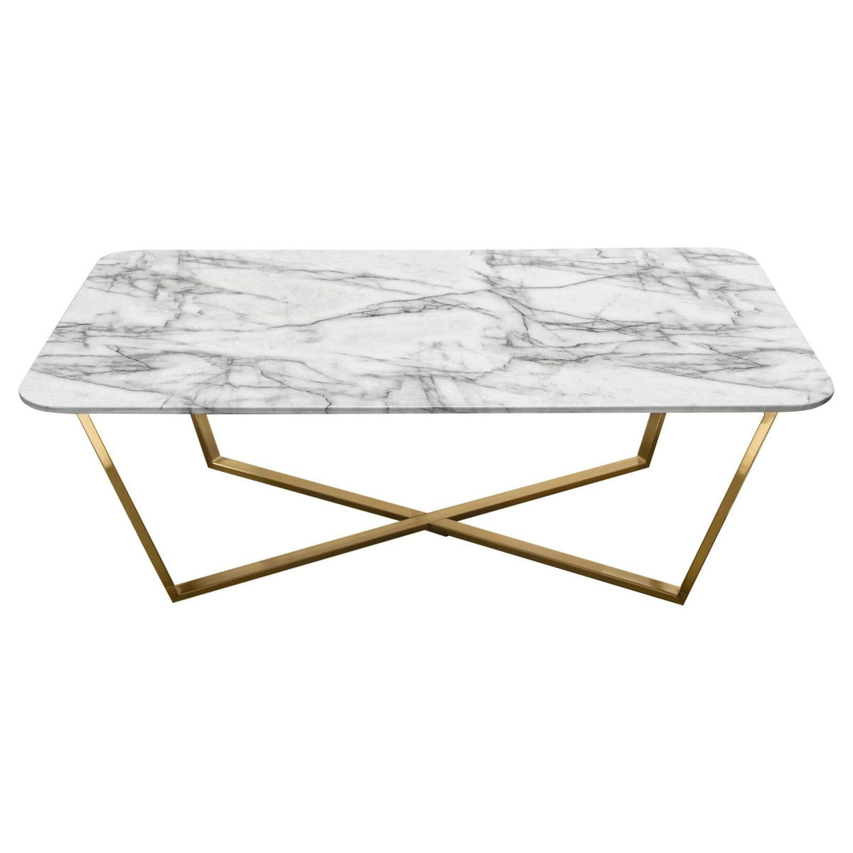 Vida Rectangle Cocktail Table w/ Faux Marble Top and Brushed Gold Metal Frame by Diamond Sofa