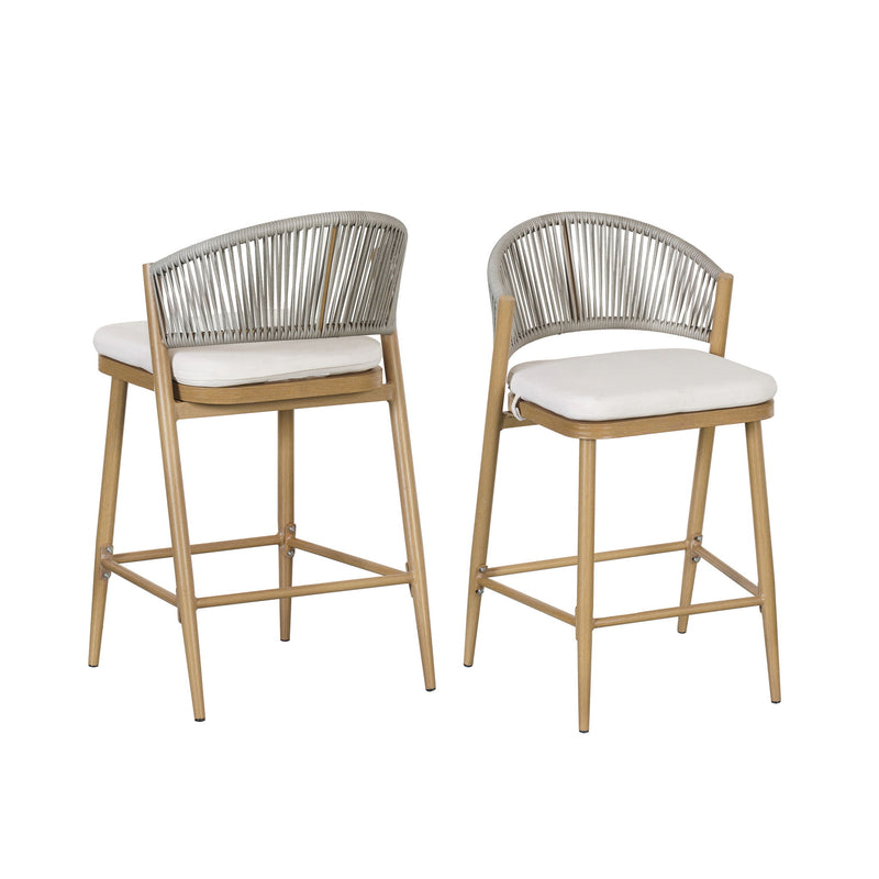 Outdoor 26" Counter Height Metal Frame Counter Stools With Scallop Shaped Backrest & Water Resistant Cushions - R&R Furniture Gallery (Fountain Valley, CA)