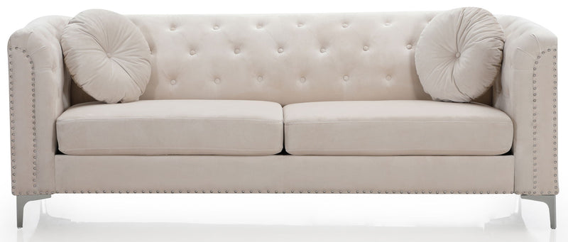 Contemporary Pompano stationary sofa by Glory Furniture with sleek design and plush cushions in a modern living room setting.