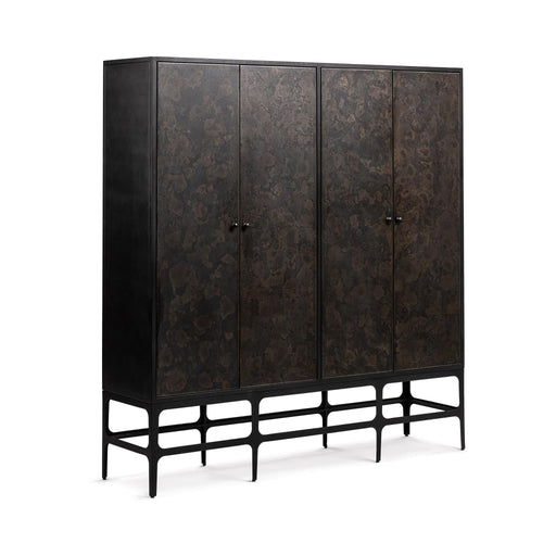 Rust Noir Amilio tall accent cabinet by Classic Home featuring sleek, modern design with multiple doors and a tall storage profile.