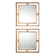 Pair of gold square wall mirrors by Uttermost, featuring sleek geometric design for modern interior decor.