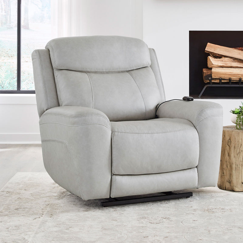 Parker Living Callahan power lift recliner with heat and massage features, shown in a comfortable, plush fabric with armrests.