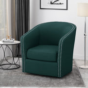 Noble House modern upholstered swivel club chair with nailhead trim, featuring plush fabric and a sleek design for stylish seating.