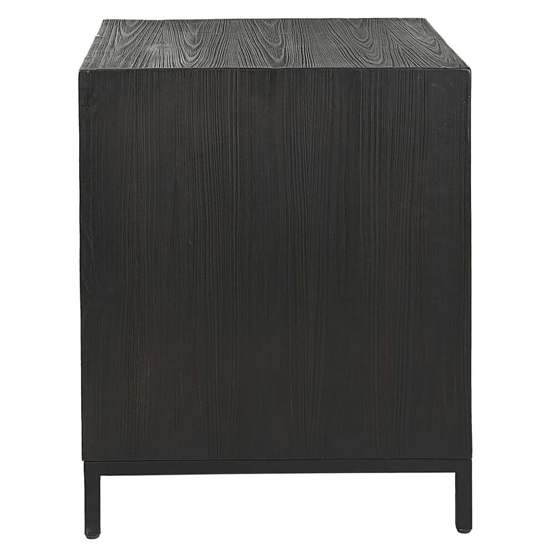 Uttermost Aiken accent cabinet with sleek wood finish and modern design, featuring clean lines and stylish hardware.