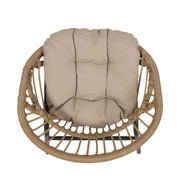 Set of two Noble House outdoor accent chairs with curved backs and basket frames in light brown and beige.