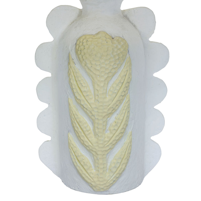 Cream Edith scalloped papier mache flower pleated table lamp by TOV Furniture, featuring a decorative floral design and elegant pleats.