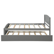 DreamHaus platform bed with headboard, footboard, and wooden slat support shown in a modern bedroom setting.