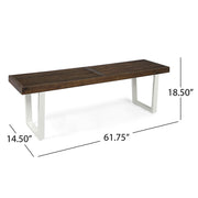 Noble House Intrinsic outdoor dining bench with slat top, sturdy wooden bench for patio or garden seating.