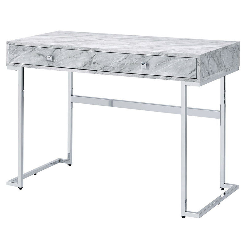 Tigress - Writing Desk - White Printed Faux Marble Top & Chrome - R&R Furniture Gallery (Fountain Valley, CA)