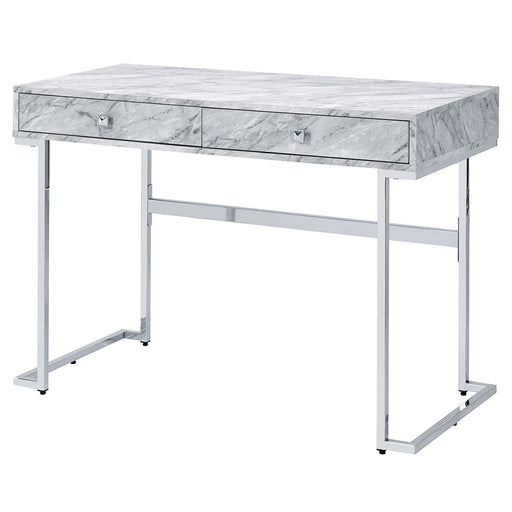Tigress - Writing Desk - White Printed Faux Marble Top & Chrome - R&R Furniture Gallery (Fountain Valley, CA)