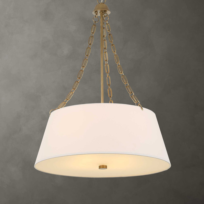 Uttermost Andalucia 4-light gold and white drum pendant light hanging fixture with elegant design and modern style.