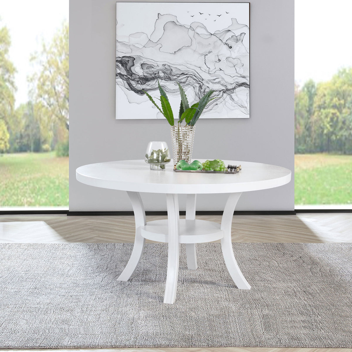 Tyler - Round Dining Table With Shelf Round Table - White