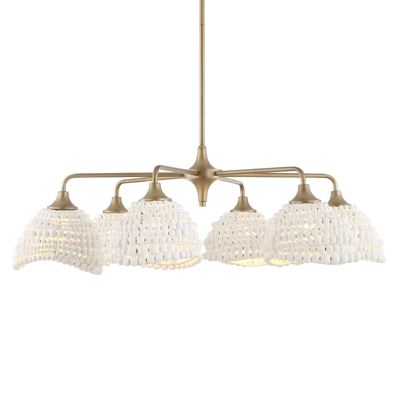 Uttermost Biddeford 6 Light Beaded Pendant in white, hanging design with beaded detailing for modern pendant lighting.