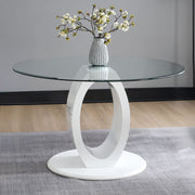 Larry - Glass Top Round Dining Table - White High Gloss - R&R Furniture Gallery (Fountain Valley, CA)