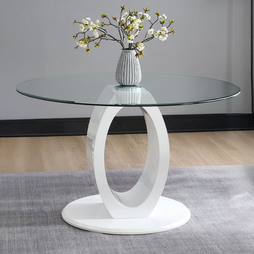 Larry - Glass Top Round Dining Table - White High Gloss - R&R Furniture Gallery (Fountain Valley, CA)