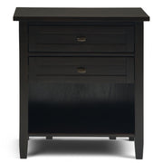 Handcrafted Warm Shaker bedside table from Simpli-Home, accent nightstand with a natural wood finish and functional drawer.