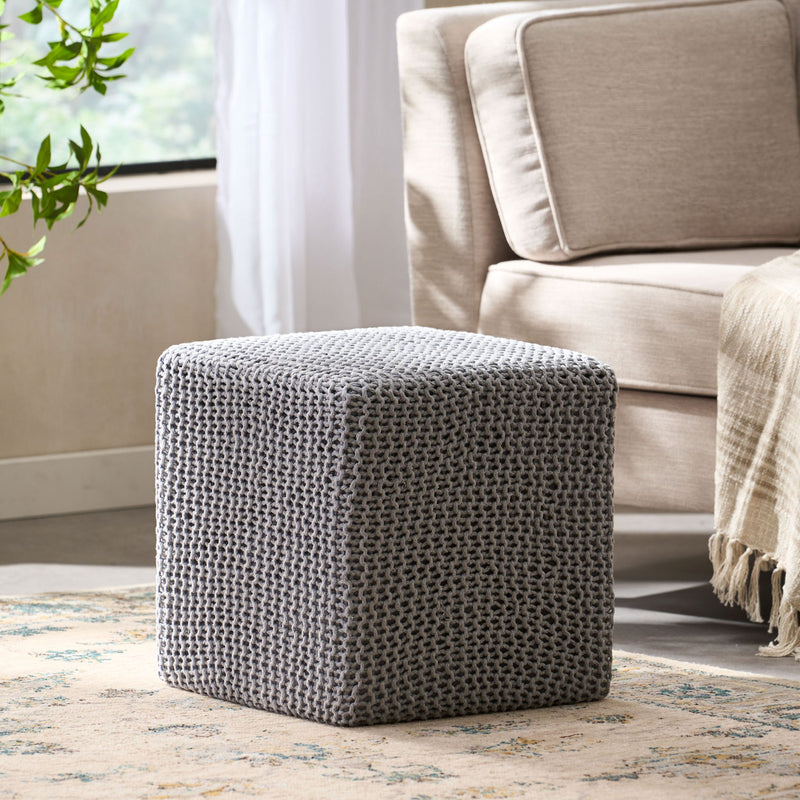 Chabani - Indoor Modern Knitted Fabric Cube Pouf Ottoman - Light Gray - R&R Furniture Gallery (Fountain Valley, CA)