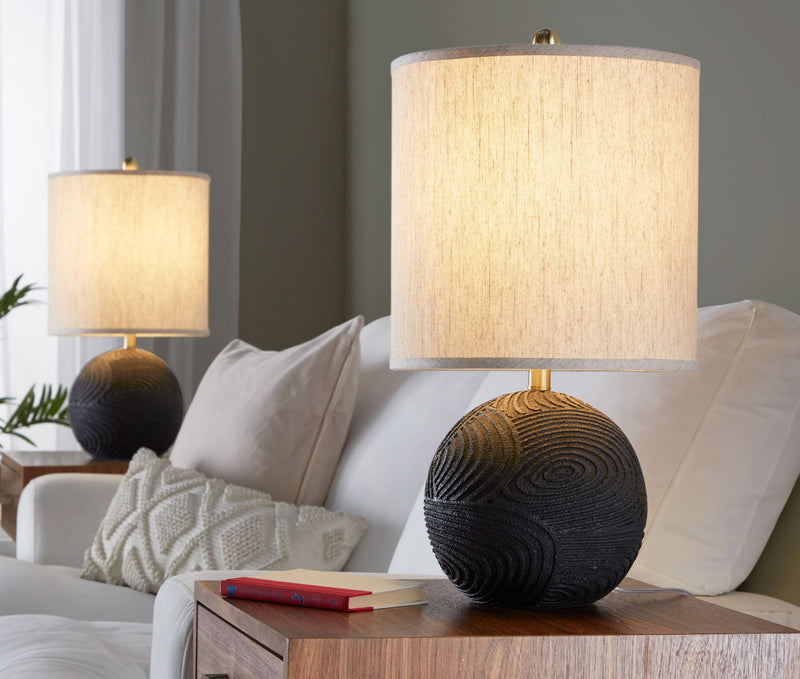 Lumi Source Kona contemporary table lamp set with matte black bases and natural fabric shades, modern lighting for living spaces