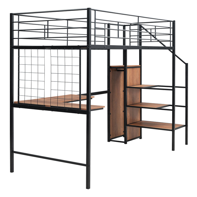 Loft Bed With Desk And Grid, Stylish Frame With Lateral Storage Ladder And Wardrobe - R&R Furniture Gallery (Fountain Valley, CA)