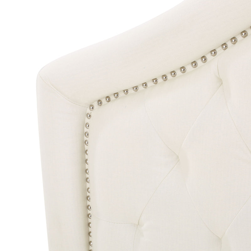 Noble House Kaarina contemporary tufted fabric headboard in beige, showcasing plush upholstered design and elegant tufting details.