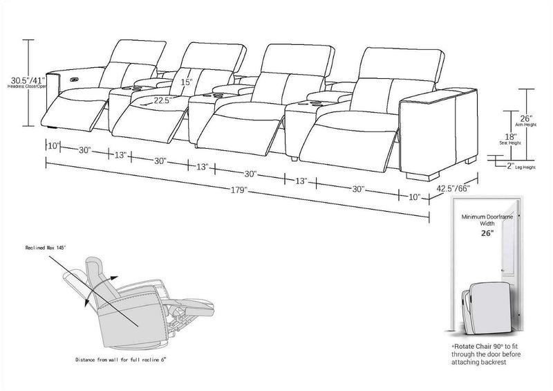 1208 - 7 Piece Leather Sofa With 4 Power Recliners And Power Headrests