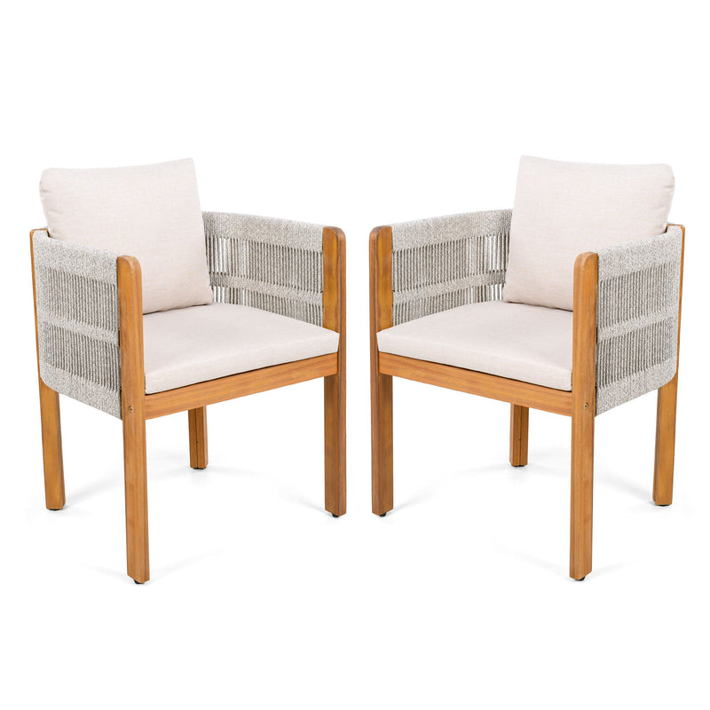 Outdoor Dining Chairs & Rope Handles (Set of 2) - Beige / Teak - R&R Furniture Gallery (Fountain Valley, CA)
