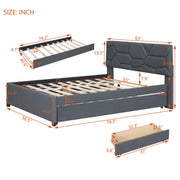 Upholstered Platform Bed With Brick Pattern Headboard And Twin Long Size Trundle - R&R Furniture Gallery (Fountain Valley, CA)