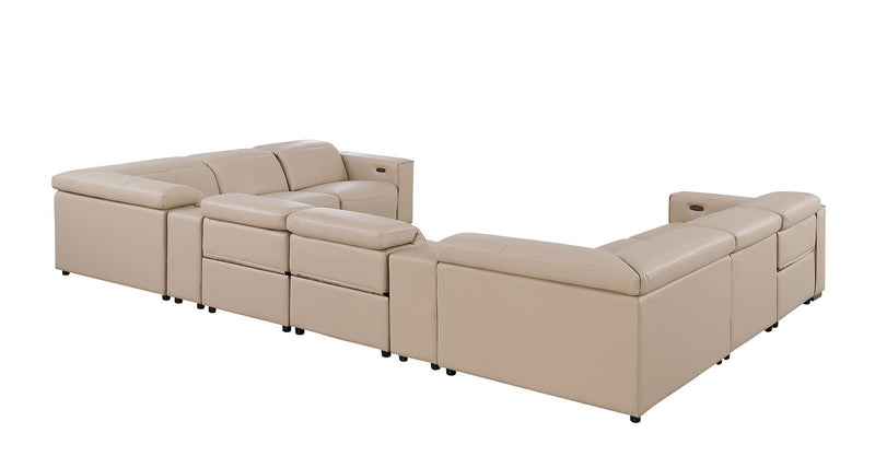 1208 - 10 Piece U Shaped Leather Sectional With 4 Power Recliners & Power Headrest