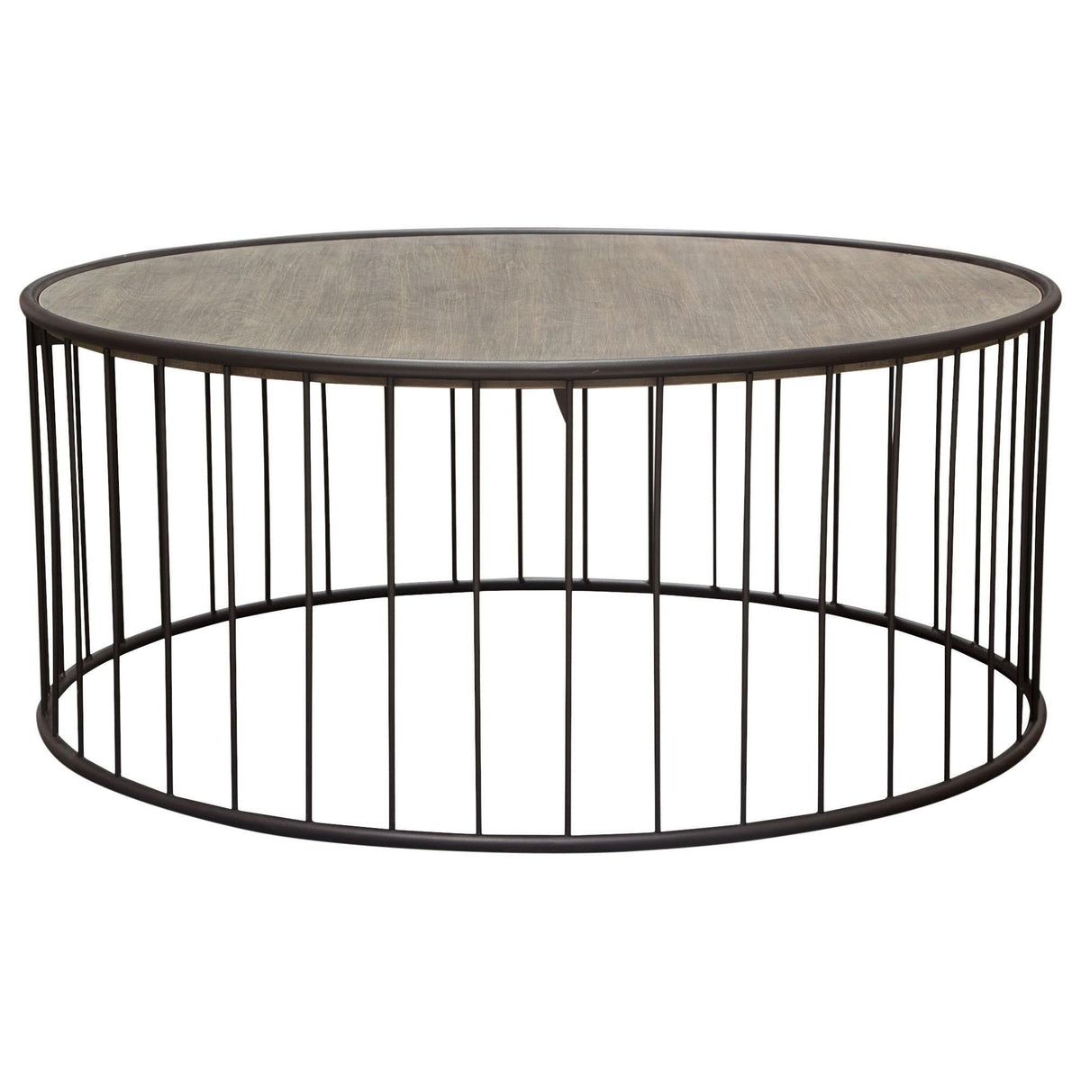 Gibson 38" Round Cocktail Table with Grey Oak Finished Top and Metal Base by Diamond Sofa