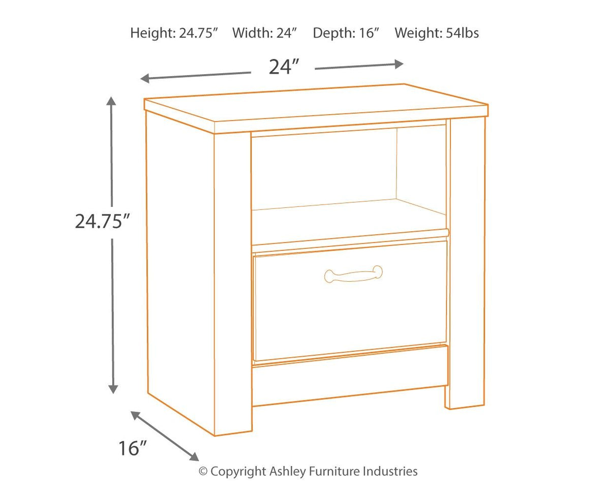 Bellaby - One Drawer Night Stand - Whitewash - R&R Furniture Gallery (Fountain Valley, CA)