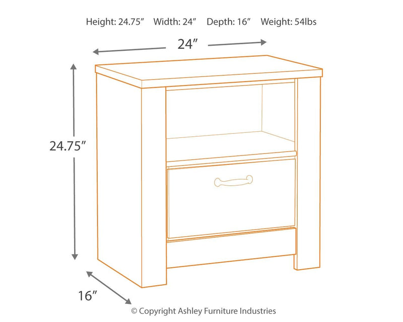 Bellaby - One Drawer Night Stand - Whitewash - R&R Furniture Gallery (Fountain Valley, CA)