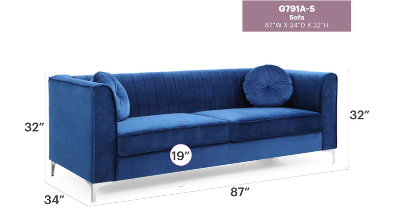 Glory Furniture Delray Micro Suede Stationary Sofa in a sleek, comfortable design with plush cushions and modern styling.