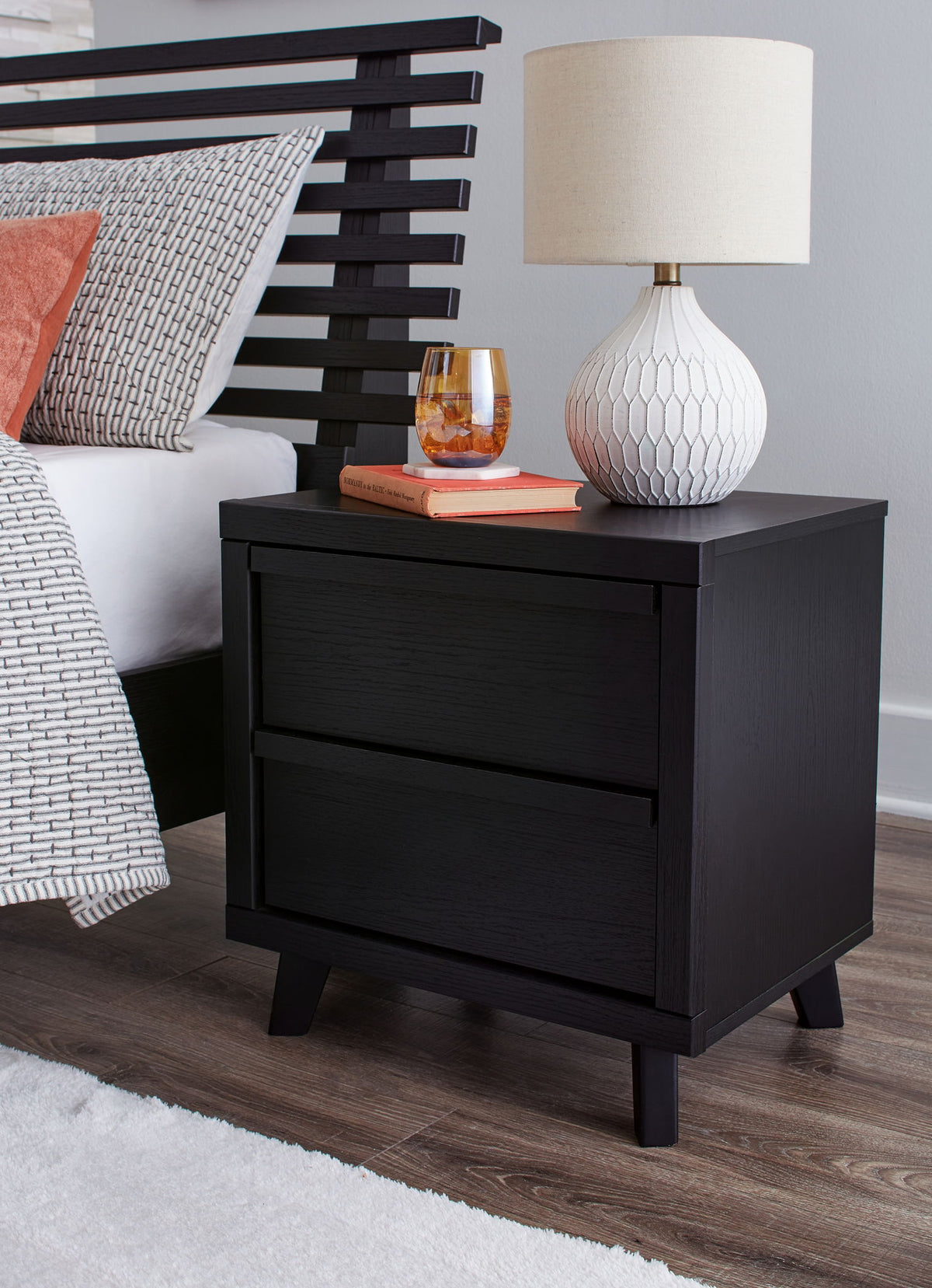 Danziar - Two Drawer Night Stand - Black - R&R Furniture Gallery (Fountain Valley, CA)